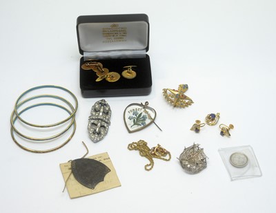 Lot 226 - A silver gilt pendant and earrings and other costume jewellery.