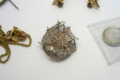 Lot 226 - A silver gilt pendant and earrings and other costume jewellery.