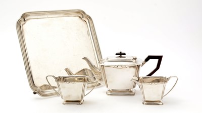 Lot 11 - An art deco three-piece silver tea set