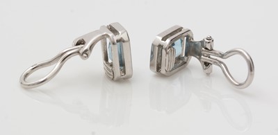 Lot 504 - A pair of aquamarine earrings