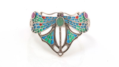 Lot 229 - An Art Nouveau-style silver, enamel and gemstone dragonfly bracelet