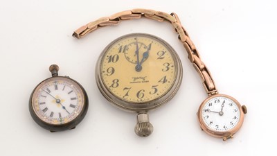 Lot 114 - A 9ct yellow gold cased wristwatch, and two pocket watches