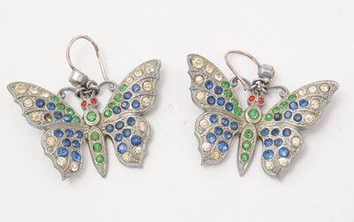 Lot 11 - A 1930s butterfly brooch and pendant earring set