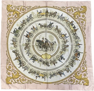 Lot 1117 - A Hermes La Promenade de Longchamps silk scarf designed by Philippe Ledoux