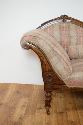 Lot 49 - A 19th C Victorian chaise longue upholstered in floral and tartan polychrome fabric