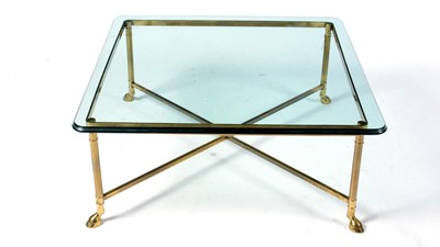 Lot 70 - A retro style Modern brass & glass square coffee occasional table by Harrods of London