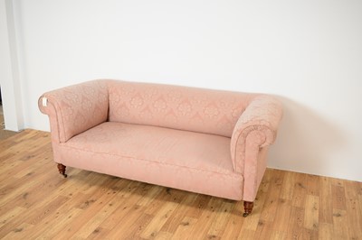 Lot 43 - A 19th Century Victorian two person sofa upholstered in pink damask fabric