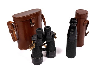 Lot 778 - A pair of WWII military binoculars and a spotting scope