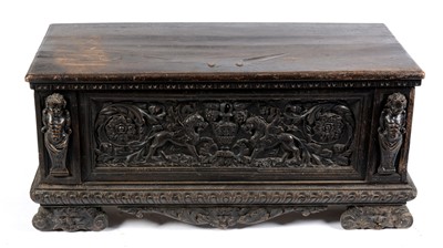 Lot 1337 - An Italian walnut cassone, probably 17th Century