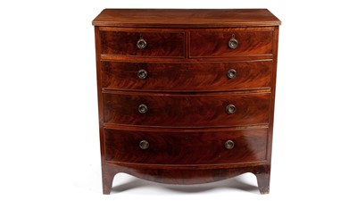 Lot 1338 - A Georgian mahogany bowfront chest of drawers