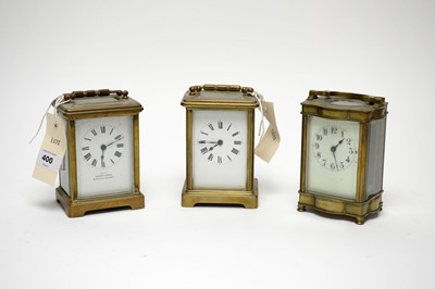 Lot 400 - A French brass cased carriage clock; together with two other brass cased carriage clocks.