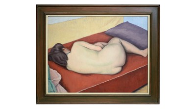 Lot 323 - Clifford Hall ROI NS - Nude on a Red Divan | oil