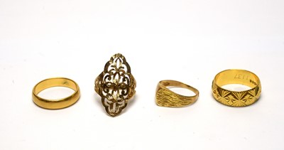 Lot 158 - Four yellow gold rings