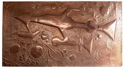 Lot 197 - Three large decorative 20th Century copper panels from the Man in the Moon pub