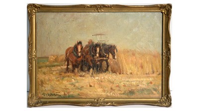 Lot 1091 - David Thomas Robertson - Hay Plough with Heavy Horses | oil