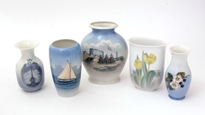 Lot 773 - An assortment of five Royal Copenhagen vases.