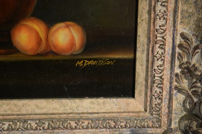 Lot 1098 - M. Davidson - Still Life with Garden Blooms and Peaches | oil