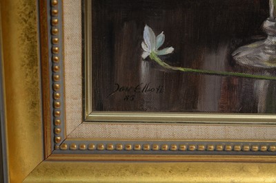 Lot 1099 - Jane Elliott - Still Life with Snowdrops and Ivy | oil