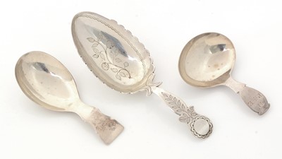 Lot 220 - A George III large silver caddy spoon and two other Caddy Spoons