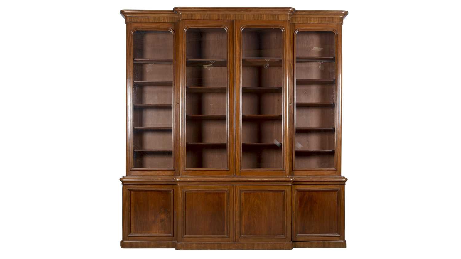 Lot 1423 - A large late 19th Century mahogany breakfront library bookcase
