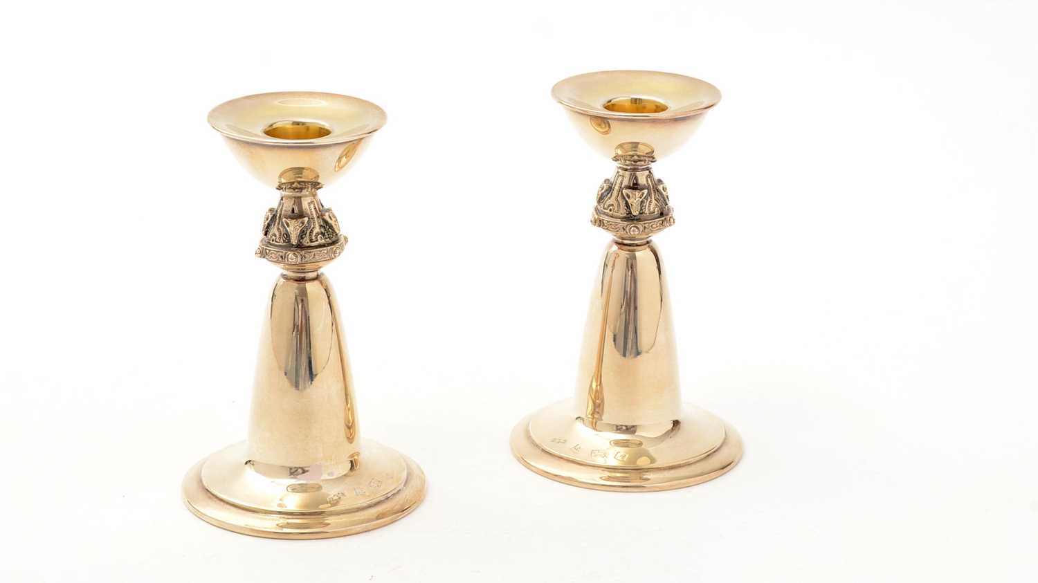Lot 15 - A pair of Elizabeth II dwarf candlesticks