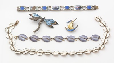 Lot 404 - A selection of Scandinavian silver and enamel jewellery