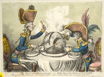 Lot 1013 - After James Gillray - The Plumb-Pudding in Danger | hand-coloured engraving