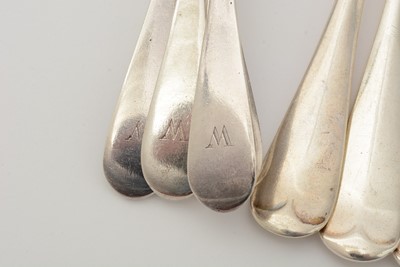 Lot 159 - A George V silver part canteen of Hanoverian flatware; together with four dessert spoons