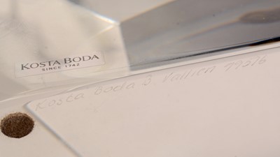 Lot 893 - Bertil Vallien for Kosta Boda, a clear glass sculpture with yellow cat design