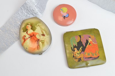 Lot 38 - A 1923 Celma USA "Loospact" patented compact, and two others depicting Columbina and Harlequin