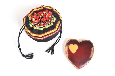 Lot 86 - 1943 Rex Fifth Avenue  "Handy Andy" taffeta vanity case, and love-heart powder compact