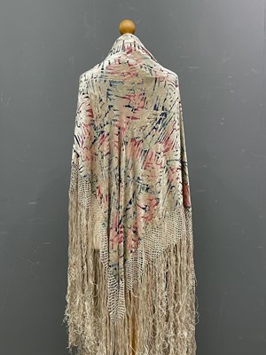 Lot 211 - A 1920s Art Deco Liberty of London silk souffle and Devore velvet shawl
