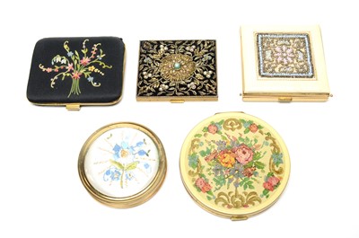 Lot 102 - 1940s and later powder compacts decorated with needlepoint