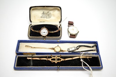 Lot 118 - A diamond set platinum cased cocktail watch and other watches