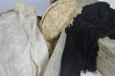 Lot 206 - Late Victorian undergarments and costume, including an Aesthetic blouse and Belle Epoque cap