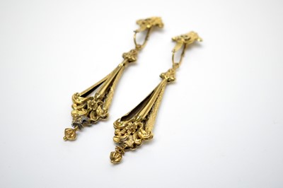 Lot 89 - A pair of 19th Century 18ct yellow gold drop earrings