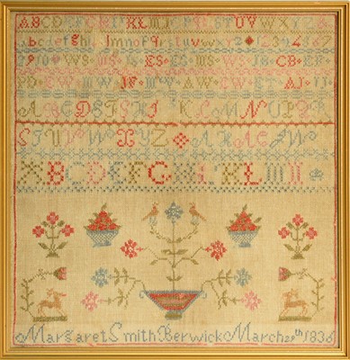 Lot 241 - A George IV needlework sampler by Margaret Smith, at Berwick, March 29th 1836