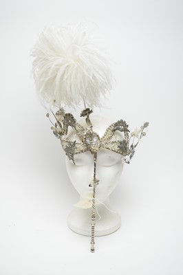 Lot 229 - Kathryn Russell iridescent Venetian fantasy masquerade ball mask, and feather fascinator