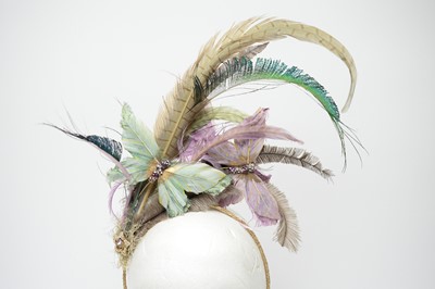 Lot 229 - Kathryn Russell iridescent Venetian fantasy masquerade ball mask, and feather fascinator