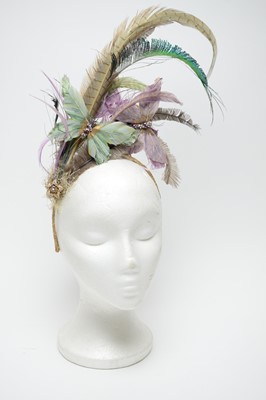 Lot 229 - Kathryn Russell iridescent Venetian fantasy masquerade ball mask, and feather fascinator