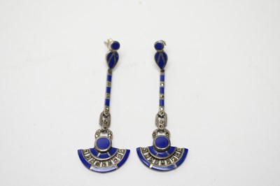 Lot 2 - A pair of Art Deco "Egyptomania" pendant earrings