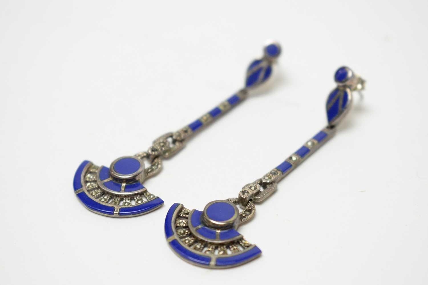Lot 2 - A pair of Art Deco "Egyptomania" pendant earrings