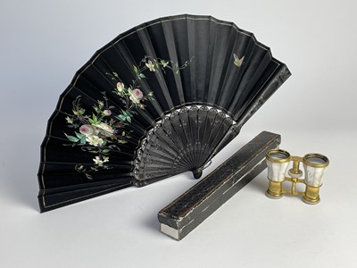 Lot 234 - A Victorian hand fan, and a pair of opera glasses