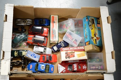 Lot 516 - A selection of diecast model racing cars, buses, etc