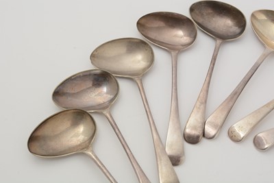 Lot 160 - A set of six Elizabeth II silver soup spoons; and four plated spoons