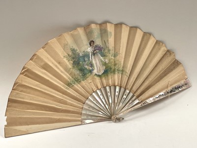 Lot 233 - A Belle Epoque lady's folding fan, with hand-painted scene signed Stella