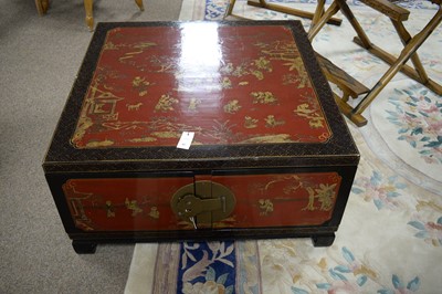 Lot 46 - A 20th Century Chinese oriental red lacquer and gilt detailed table of square form