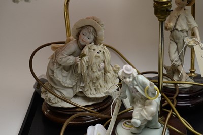 Lot 412 - A selection of figural table lamps, including: three Capodimonte table lamps; and three others