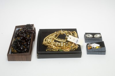 Lot 1224 - Amber style, jet style and other costume jewellery