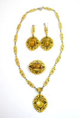 Lot 141A - A mid-20th Century citrine and yellow enamel demi-parure